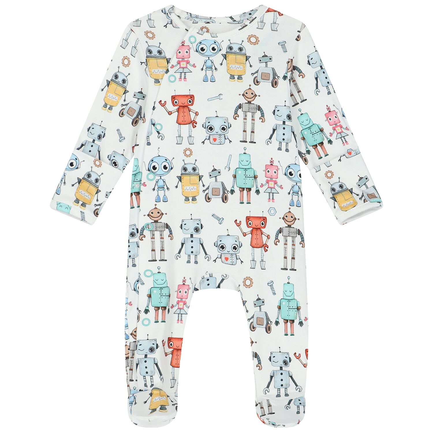 Baby Boys White Robots Babygrow, 1, hi-res